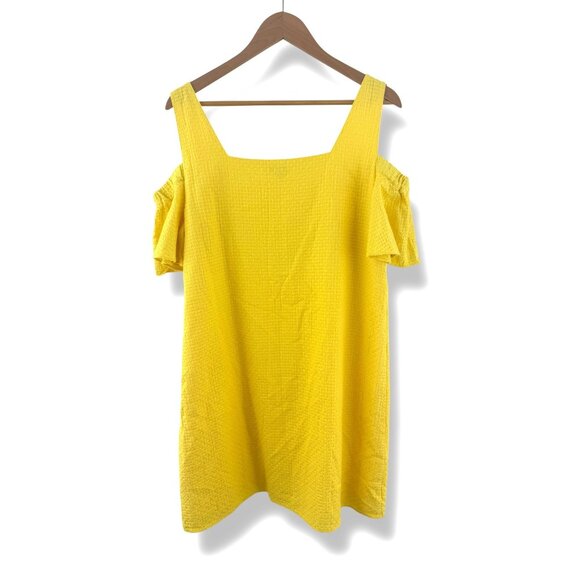 J. Crew Bright Yellow Basketweave Cold Shoulder Sundress Size XL‎ Summer - Picture 5 of 11